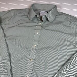 Charles Tyrwhitt Dress Shirt 16.5 36 Classic Fit Green White Stripes GUC NonIron